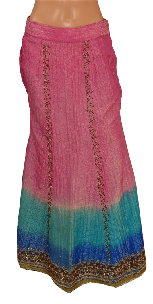 Sanskriti Vintage Indian Bollywood Women Long Skirt Hand Beaded Woven L Size Lehenga
