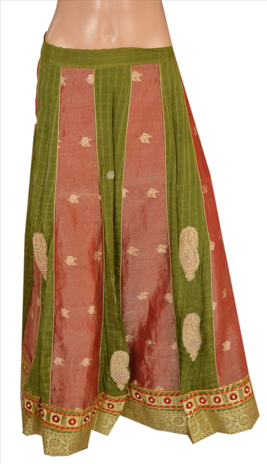 Sanskriti Vintage Indian Bollywood Women Long Skirt Hand Beaded L Size Patch Lehenga