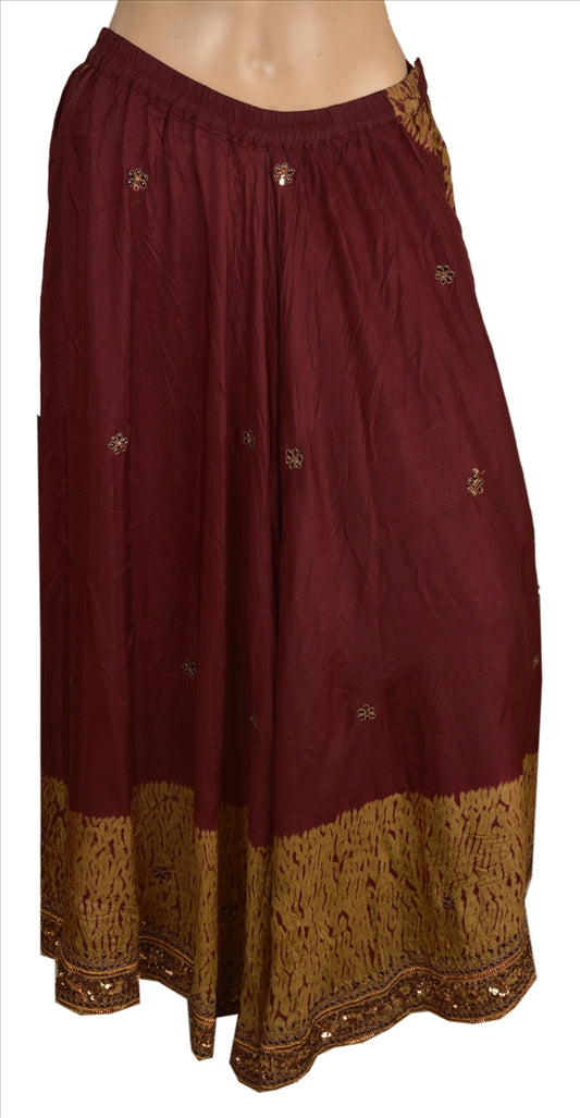 Sanskriti Vintage Indian Bollywood Women Long Skirt Hand Beaded XL Size Leheria Lehenga