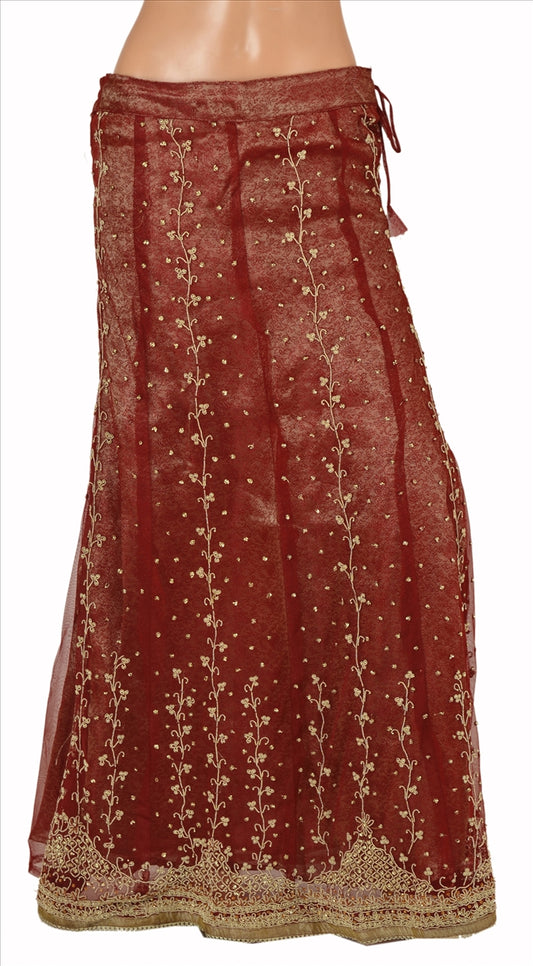 Sanskriti Vintage Indian Bollywood Women Long Skirt Hand Beaded Maroon L Size Lehenga