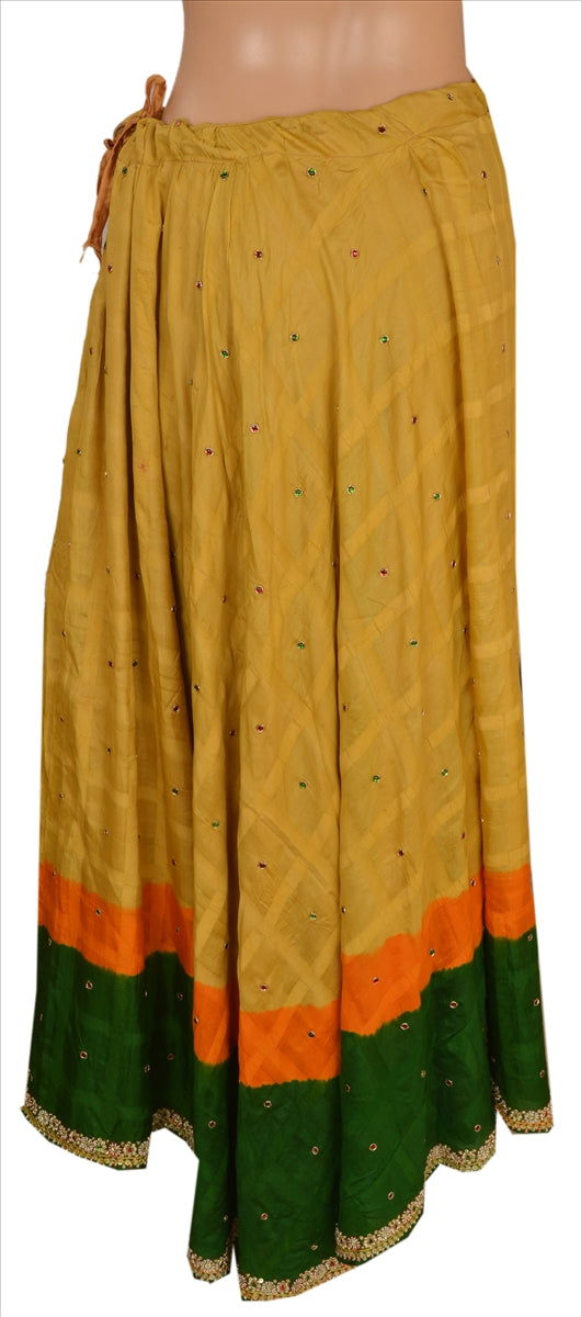 Sanskriti Vintage Indian Bollywood Women Long Skirt Hand Beaded Multi L Size Lehenga