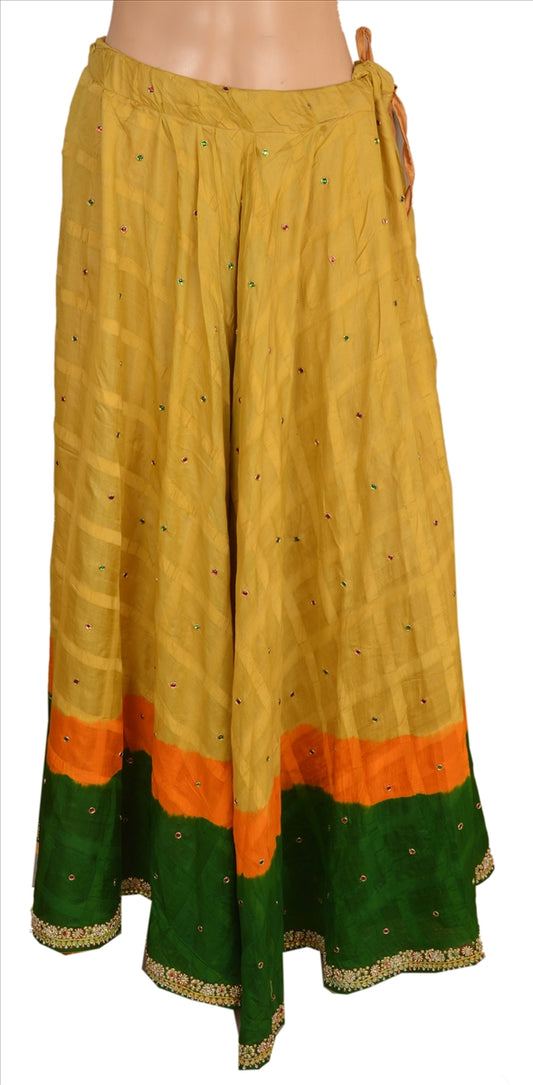 Sanskriti Vintage Indian Bollywood Women Long Skirt Hand Beaded Multi L Size Lehenga