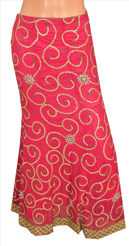 Sanskriti Vintage Indian Bollywood Women Long Skirt Hand Beaded Pink S Size Lehenga