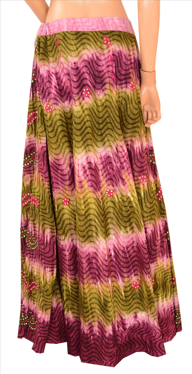 Sanskriti Vintage Multicolor Cotton Skirt Long Stitched Bollywood Hand Beaded Mirror Work XL Size