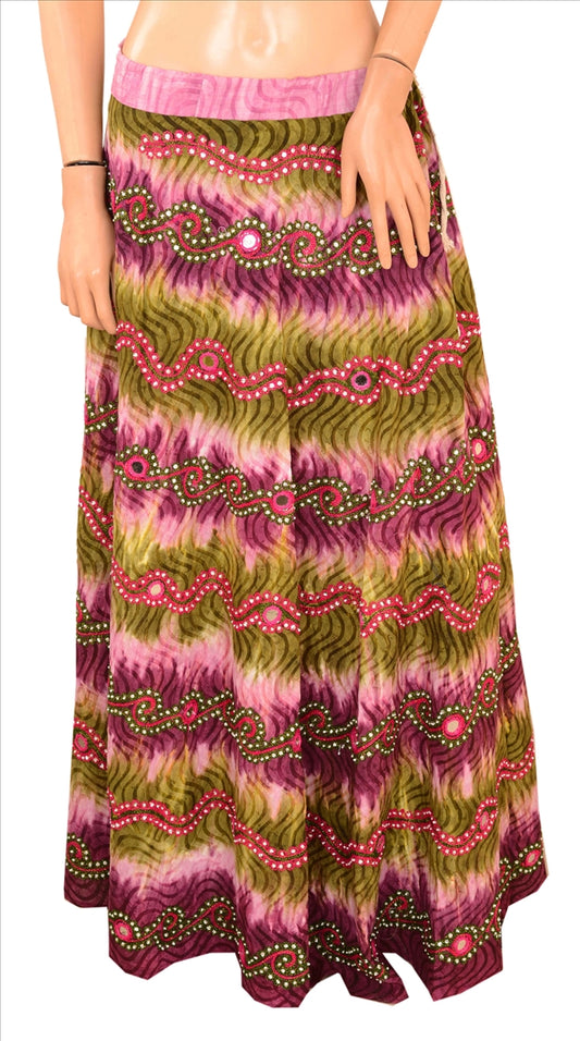 Sanskriti Vintage Indian Bollywood Women Long Skirt Hand Beaded Multi XL Size Lehenga