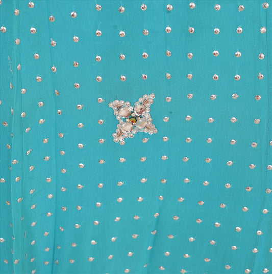 Sanskriti Vintage Indian Bollywood Long Skirt Hand Beaded Blue M Size Lehenga