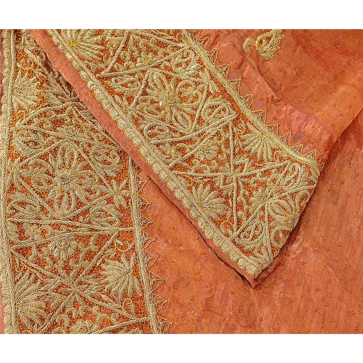 Sanskriti Vintage Golden Unstitched Long Skirt Lehenga Heavy Wedding Zardozi