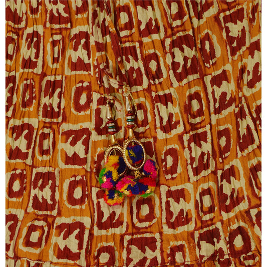 Sanskriti New Long Skirt Women Cotton Brown Printed Design with Zari Border