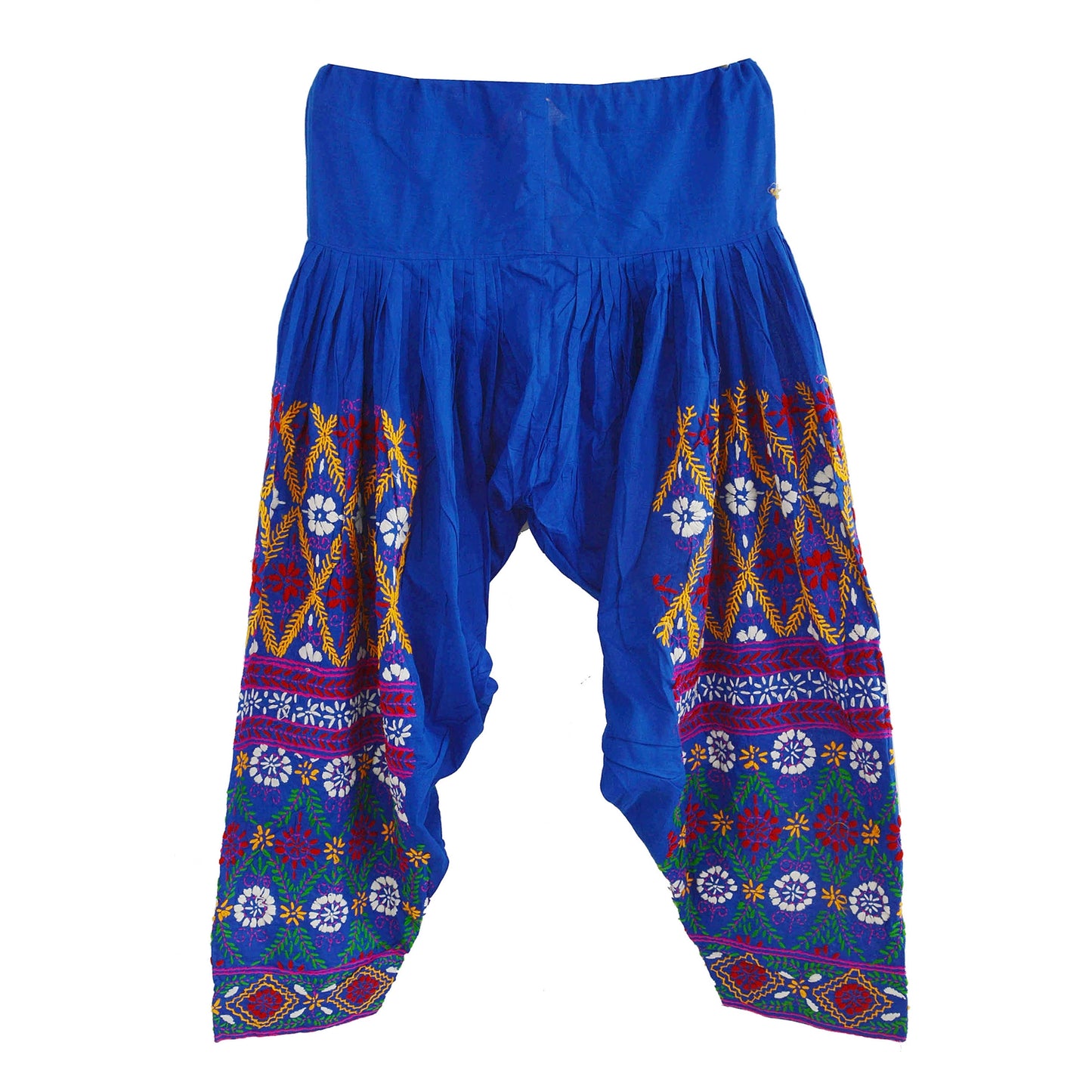 Sanskriti New Phulkari Salwar Blue Cotton Hand Embroidered Pants Floral