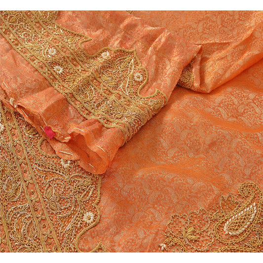 Sanskriti Vintage Unstitched Long Skirt Lehenga Heavy Wedding Zardozi Work