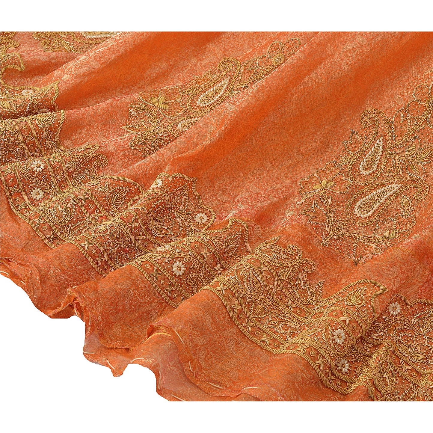 Sanskriti Vintage Unstitched Long Skirt Lehenga Heavy Wedding Zardozi Work