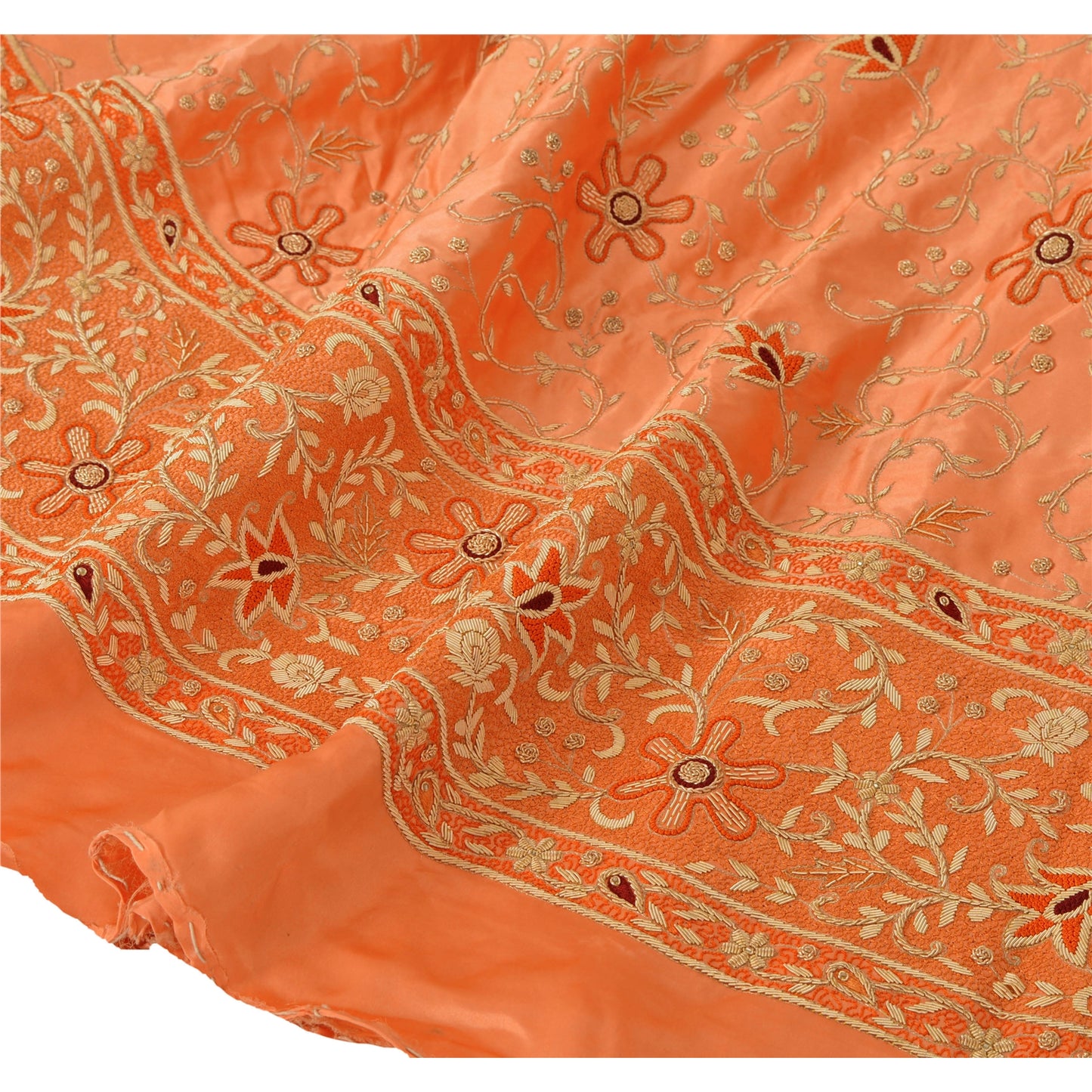 Sanskriti Vintage Unstitched Long Skirt Lehenga Heavy Wedding Peach Zardozi