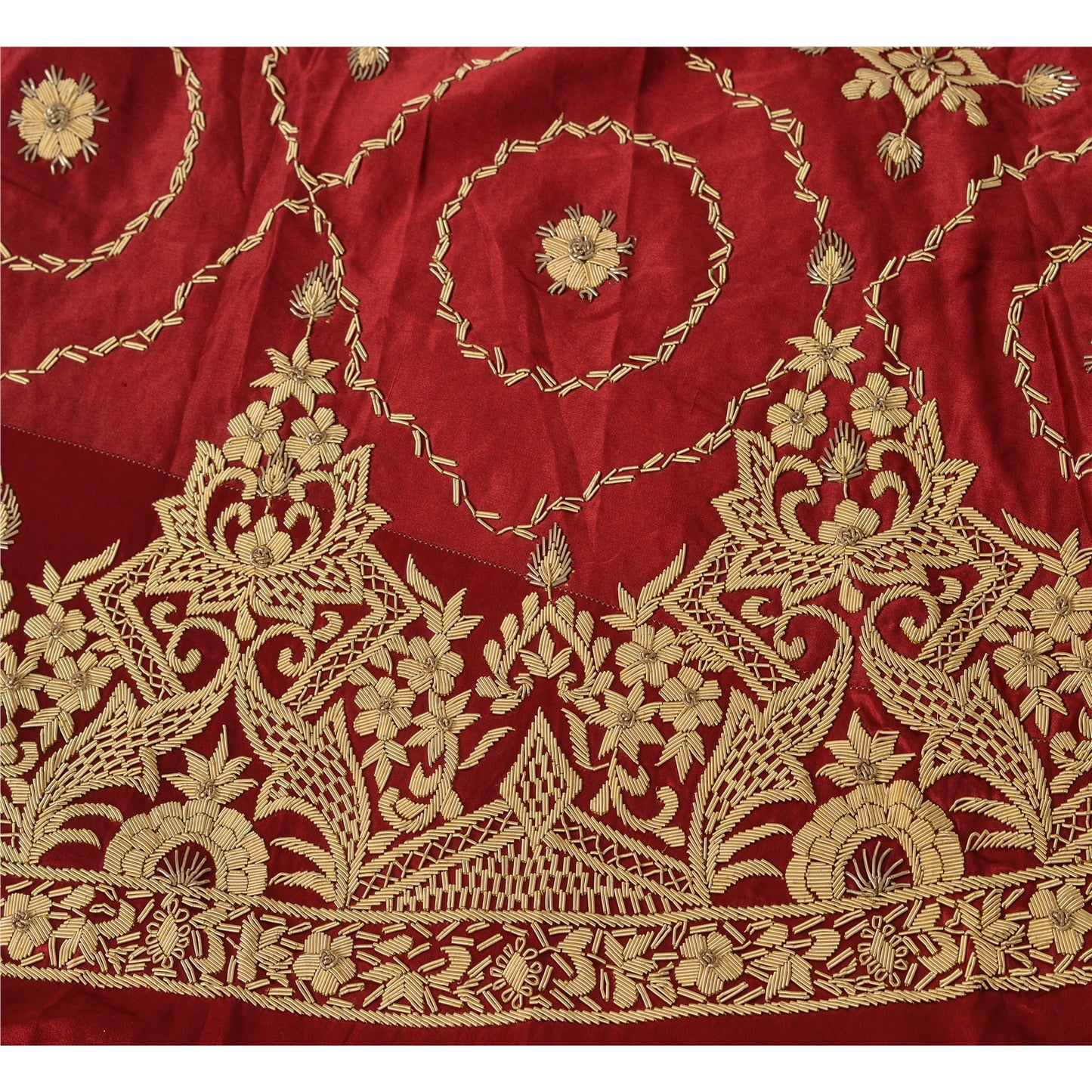 Sanskriti Vintage Mørkerød Usyet Lang Nederdel Lehenga Kraftigt Bryllup