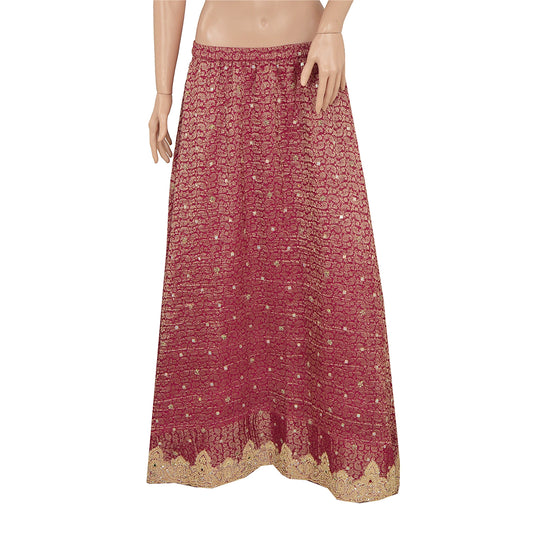 Sanskriti Vintage Red Long Skirt Pure Georgette Silk Hand Beads Stitched Lehenga