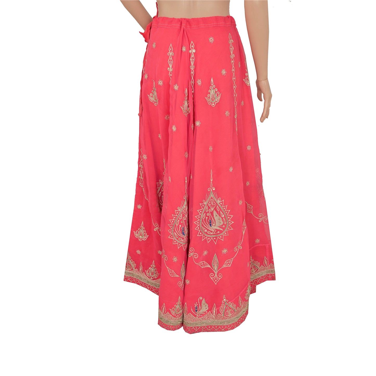 Sanskriti Vintage Pink Long Skirt American Georgette Hand Beads Stitched Lehenga