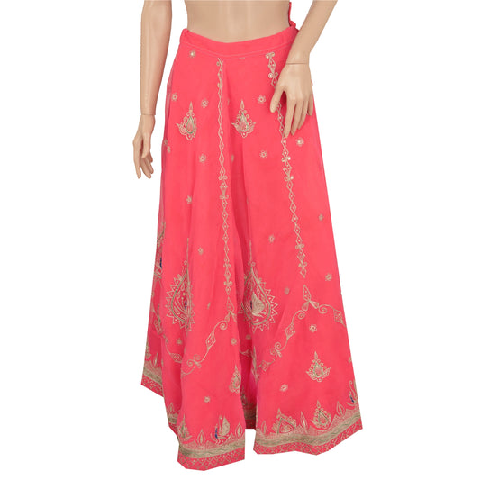Sanskriti Vintage Pink Long Skirt American Georgette Hand Beads Stitched Lehenga
