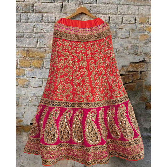 Sanskriti Vintage Long Skirt 100% Pure Chanderi Silk Hand Beads Stitched Lehenga