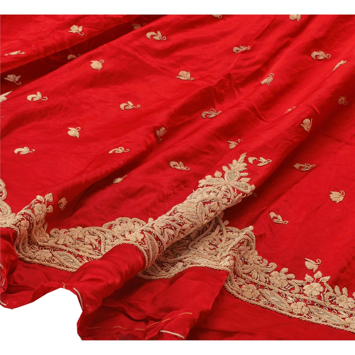 Sanskriti Vintage Long Skirt Pure Satin Silk Hand Embroidered Unstitched Lehenga
