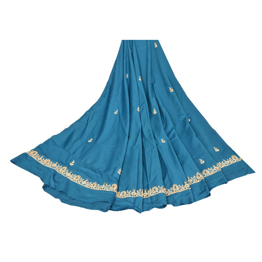 Sanskriti Vintage Long Skirt Pure Silk Handmade Blue Unstitched Zardozi Lehenga