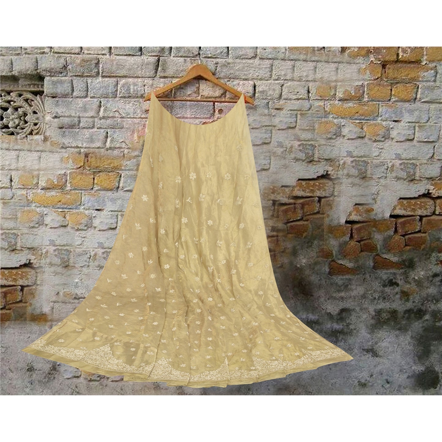 Длинная винтажная юбка в стиле санскрити из чистого шелка, расшитая вручную бисером, не сшитая лехенга