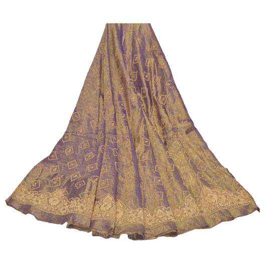 Sanskriti Vintage Long Skirt Pure Tissue Silk Handmade Woven Unstitched Lehenga