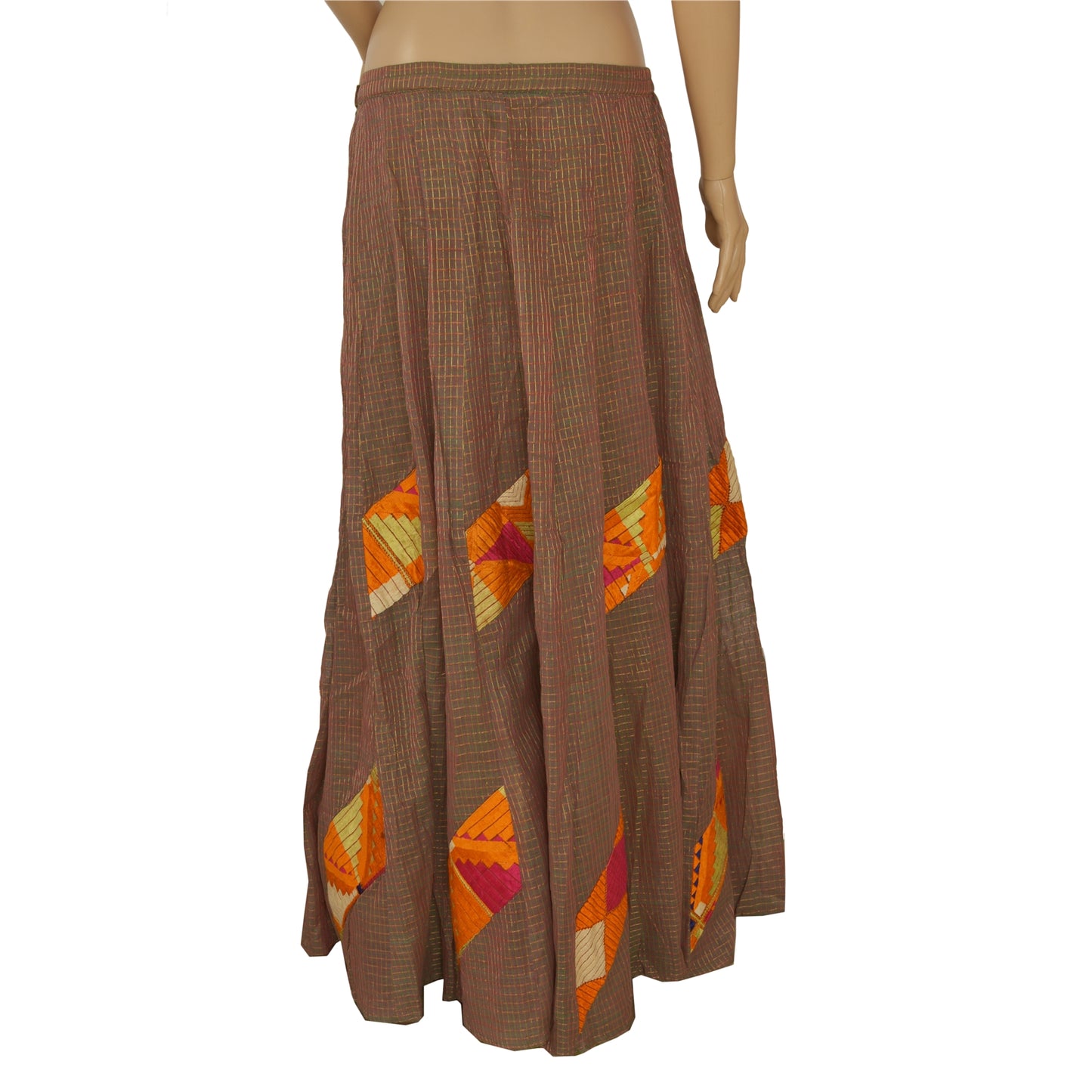 Sanskriti vintage nederdel mosgrøn 100 % ren bomuld Phulkari Lehanga