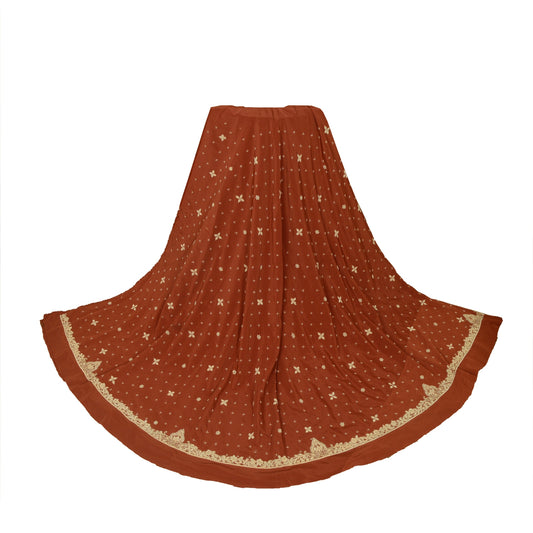 Sanskriti New Long Skirt Pure Silk Rusty Orange Hand Beaded Unstitched Lehenga