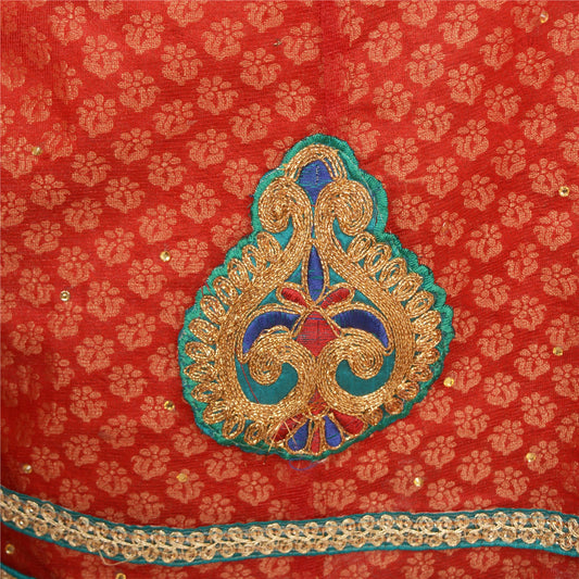 Sanskriti Vintage Long Party Skirt Net Mesh Red Embroidered Stitched Lehenga