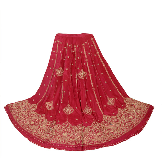 Sanskriti New Long Skirt Pure Silk Magenta Hand Beaded Unstitched Party Lehenga
