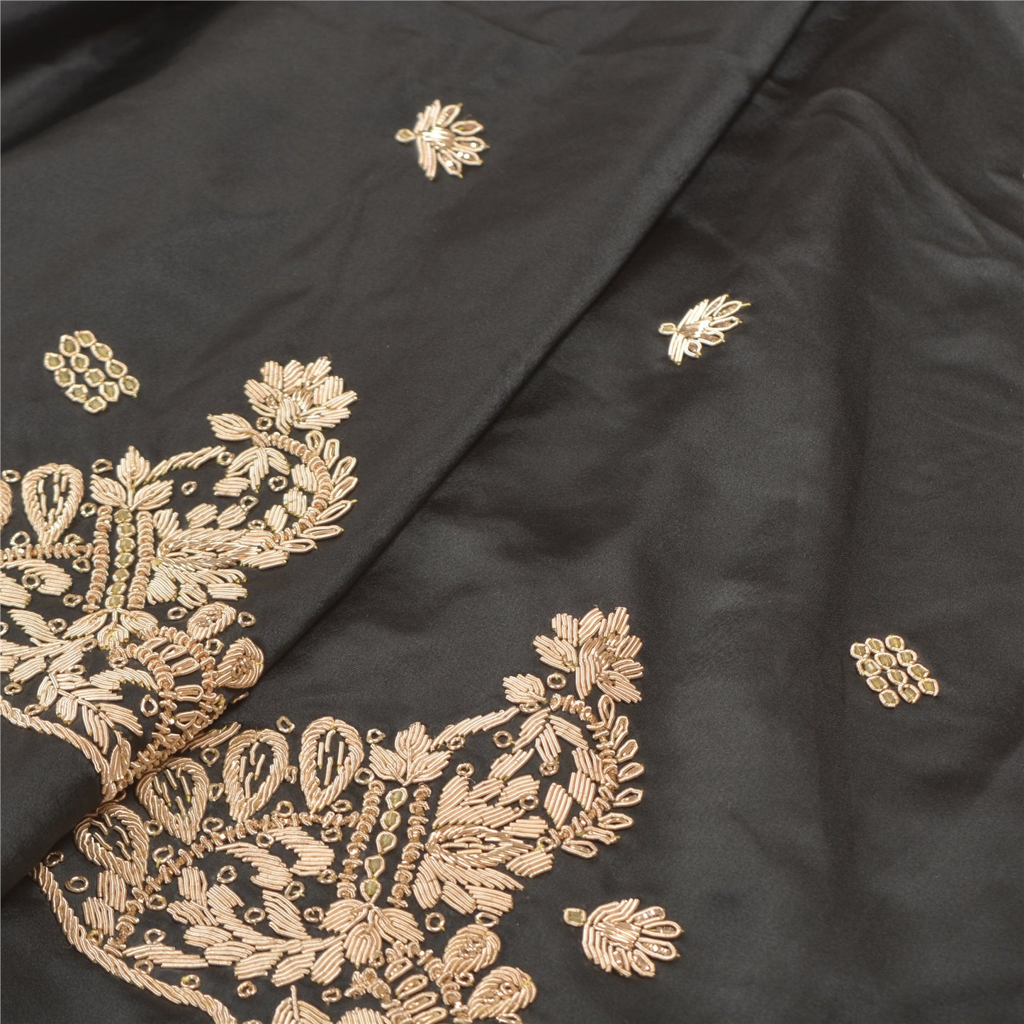 Sanskriti Vintage Lang Nederdel Ren Satin Silke Håndperler Sort Usyet Lehenga