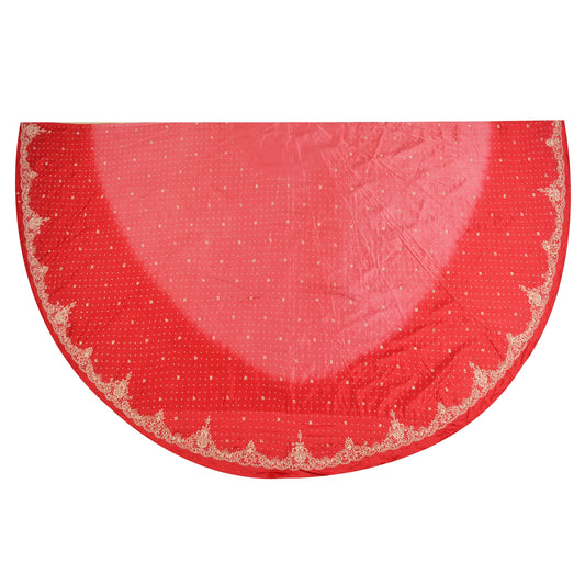 Sanskriti Vintage Long Skirt Pure Satin Silk Red Hand Beaded Unstitched Lehenga