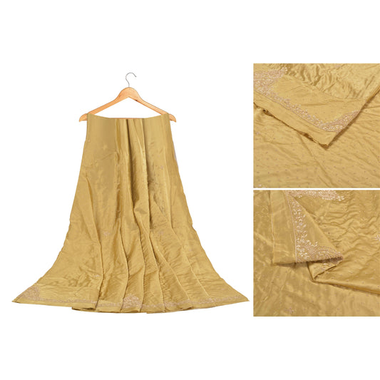 Sanskriti Vintage Long Skirt Pure Satin Silk Golden Handmade Unstitched Lehenga