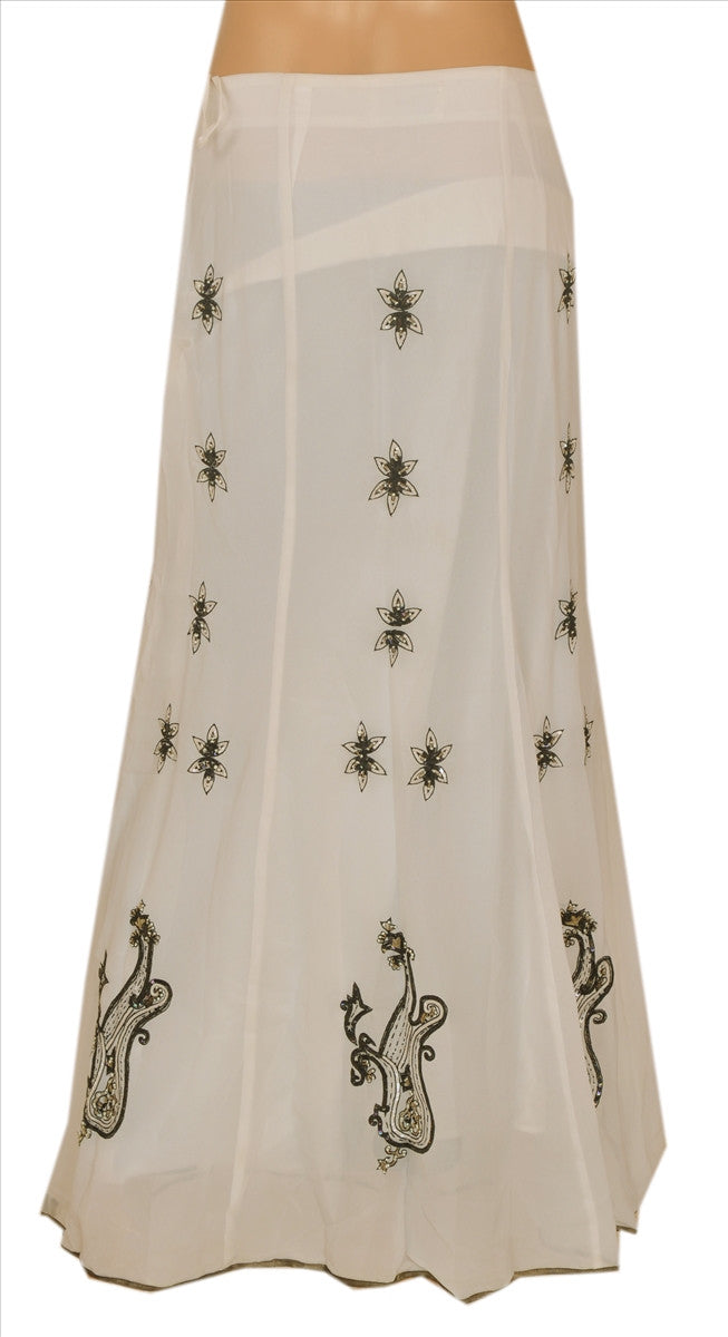 Vintage Indian Bollywood Women Long Skirt Hand Beaded White S Size LehengaSanskriti