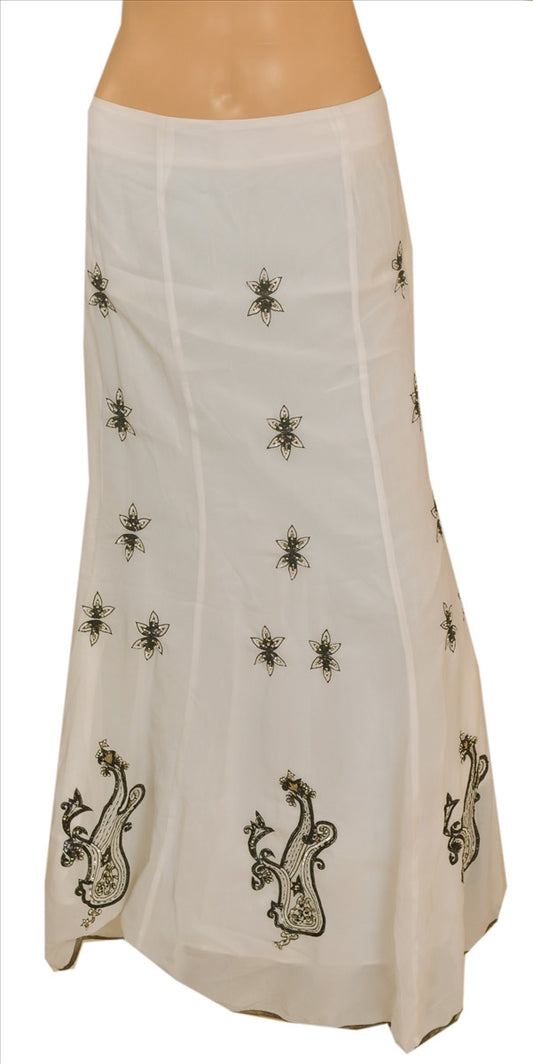 Vintage Indian Bollywood Women Long Skirt Hand Beaded White S Size LehengaSanskriti