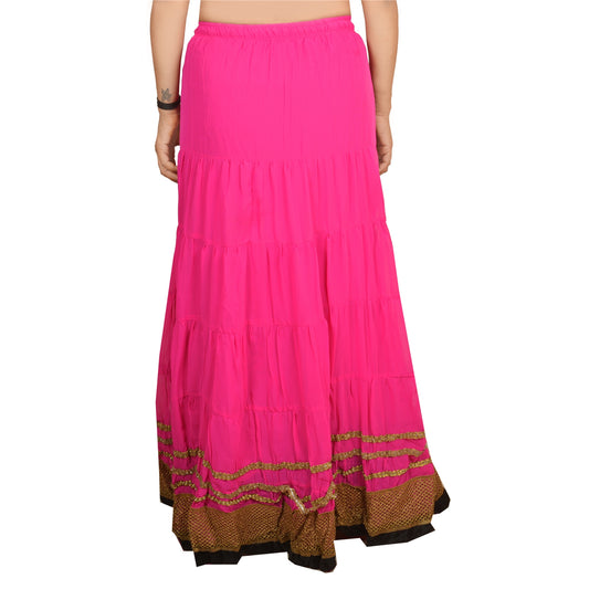 Sanskriti New Embroidered Lehenga Georgette Party Pink Long Skirt Lace Work