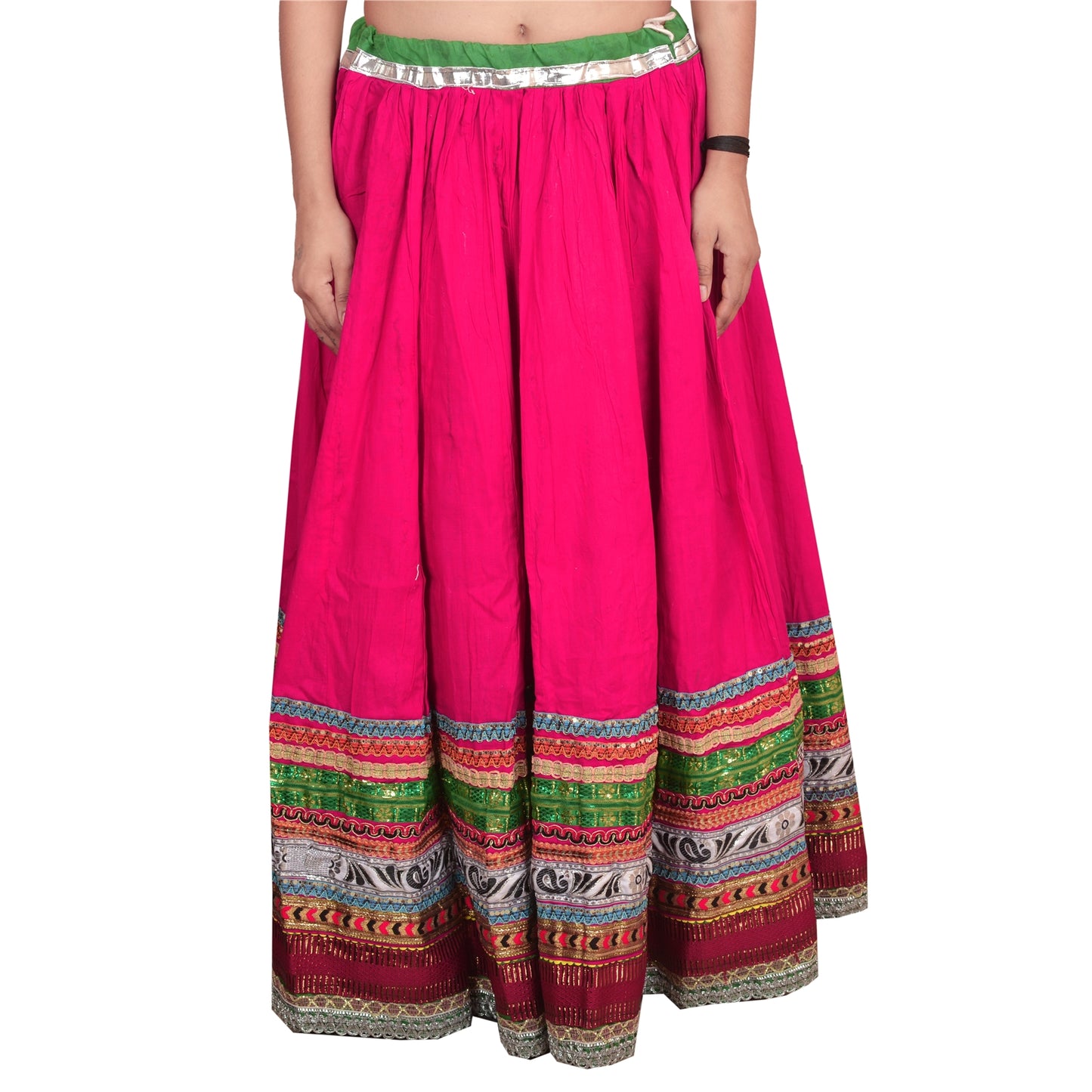 Sanskriti New Embroidered Lehenga Cotton Party Pink Long Skirt Lace Work