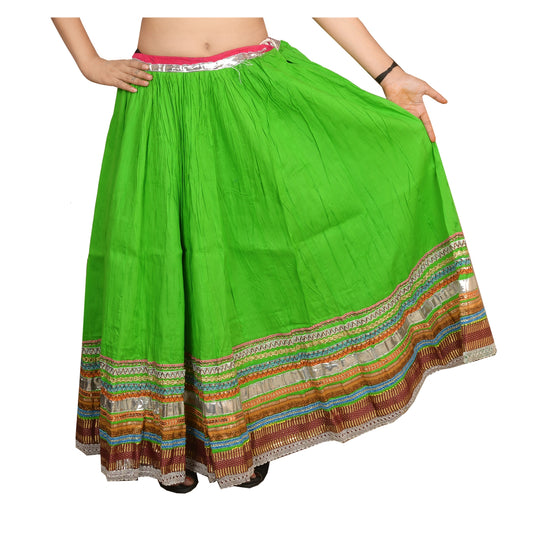Sanskriti New Embroidered Lehenga Cotton Party Green Long Skirt Lace Work