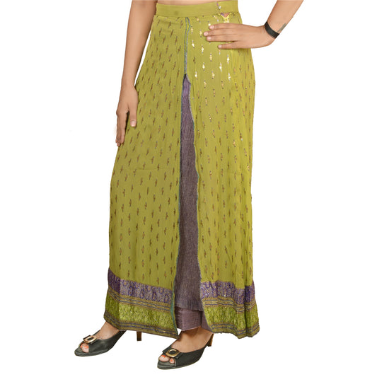 Sanskriti Vintage Hand Beaded Lehenga Indian Georgette Long Skirt Green Party Sequins