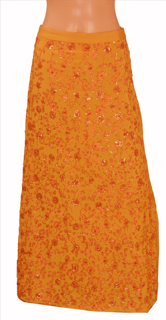 Sanskriti Vintage Indian Bollywood Women Long Skirt Hand Beaded Saffron M Size Lehenga
