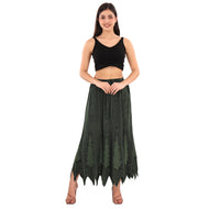 Skirts N Scarves Dark Green A-Line Flare Rayon Skirt With Elastic Waistband and Drawstring