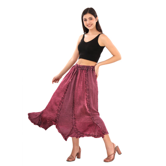 Sanskriti Vintage Skirts N Scarves Long Blue Midi Length Embroidered Rayon Pull On Closure Flared Skirt