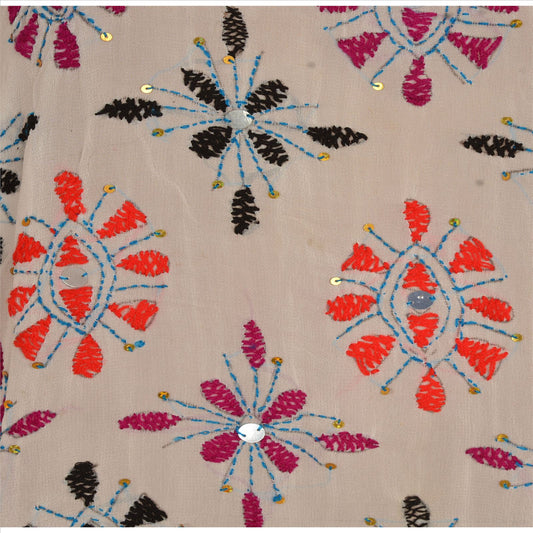 Sanskriti Vintage Phulkari Kaftan Beach Cover Up Hand Embroidered Floral Georgette Upcycled Sari Clothing Sustainable Fashion