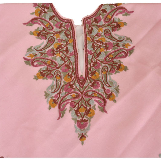 Sanskriti Vintage Sanskriti Pashmina New 100% Pure Wool Hand Embroidered Arizama Top Pink Paisley