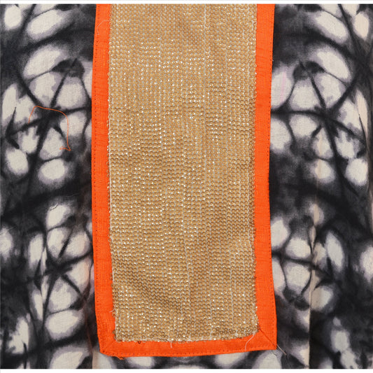 Sanskriti Vinatage Sanskriti New Cotton Tie & Dye Embroidered Caftan Kaftan Top Shirt Sequins Black