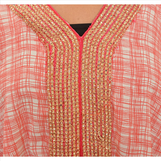 Sanskriti Vintage Art Silk Embroidered Pink Printed Caftan Kaftan Top Shirt Lace