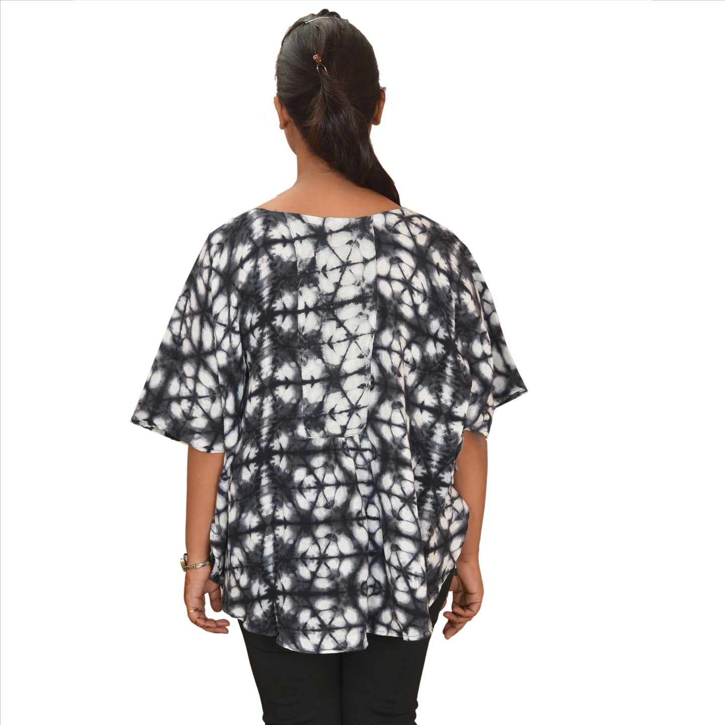 Sanskriti Vinatage Sanskriti New Cotton Embroidered Black Tie & Dye Caftan Kaftan Top Shirt Sequins