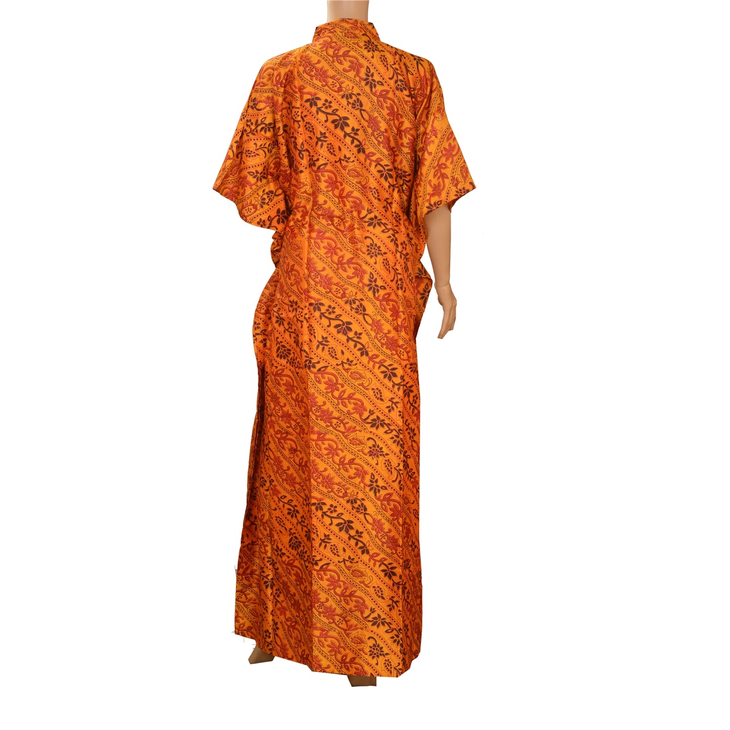 Sanskriti Vinatage Sanskriti New Caftan Printed Pure Silk Kaftan Saffron Style Long Top Floral
