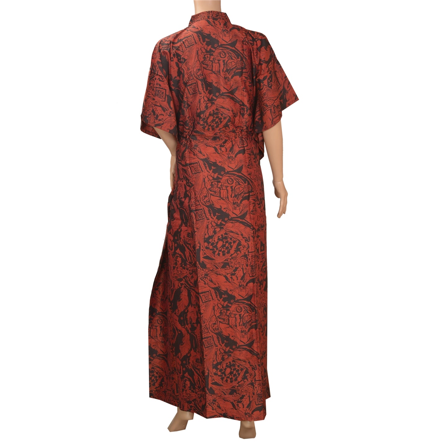 Sanskriti Vinatage Sanskriti New Caftan Printed Pure Silk Kaftan Orange Style Long Top Floral