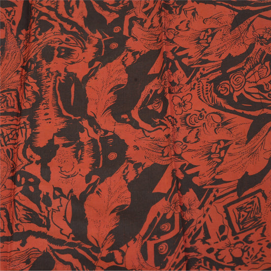 Sanskriti Vinatage Sanskriti New Caftan Printed Pure Silk Kaftan Orange Style Long Top Floral