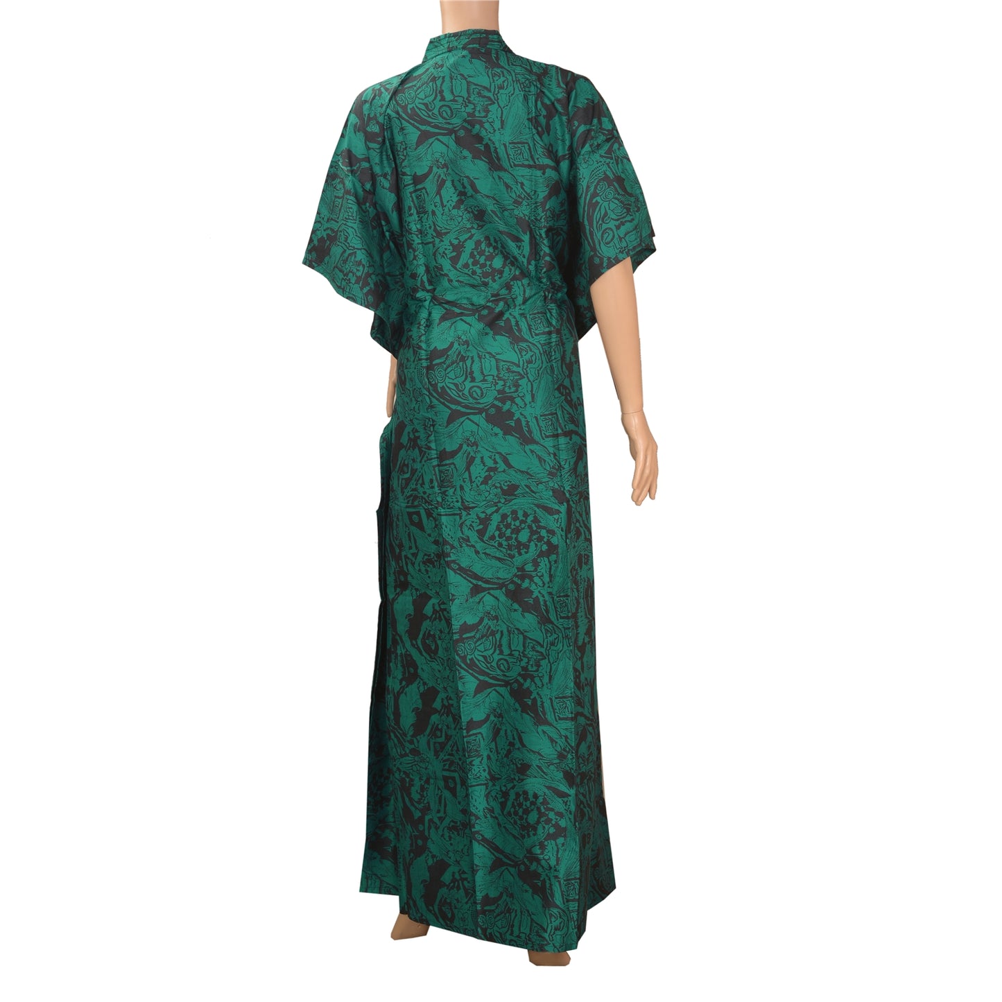 Sanskriti Vinatage Sanskriti New Caftan Printed Pure Silk Kaftan Green Style Long Top Floral